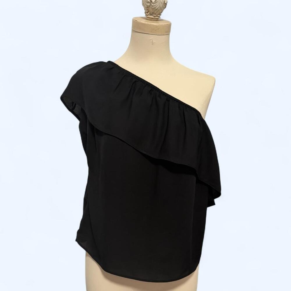 Chic black ruffled one shoulder